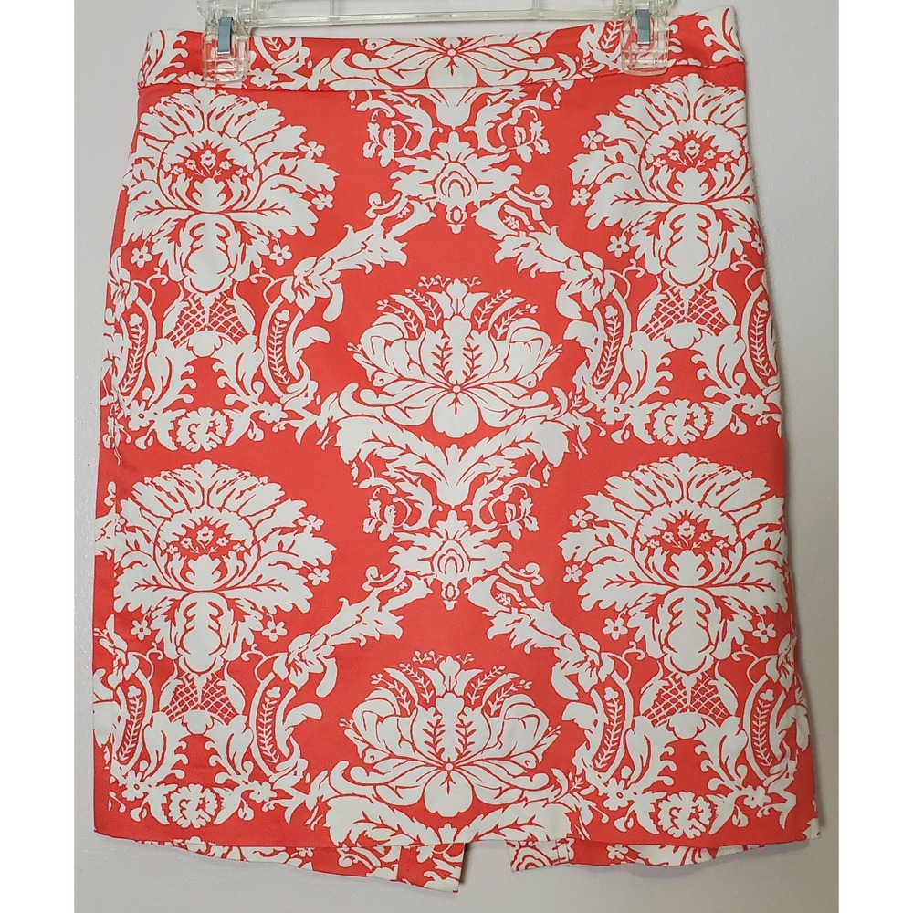 J Crew Pencil Skirt‎ 6 Coral Coconut Girl Tropical Beachy Vacation Luau Hawaiian